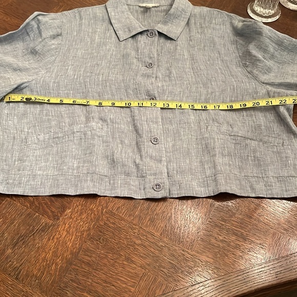 Eileen Fisher Blue Gray Button Up Linen Cropped Shirt Jacket Medium - Picture 12 of 14